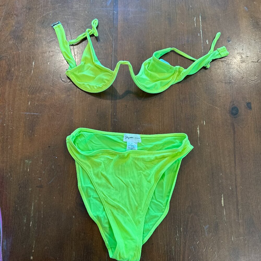 Shaycation x Revolve Neon Green Ribbed Bikini Set XS